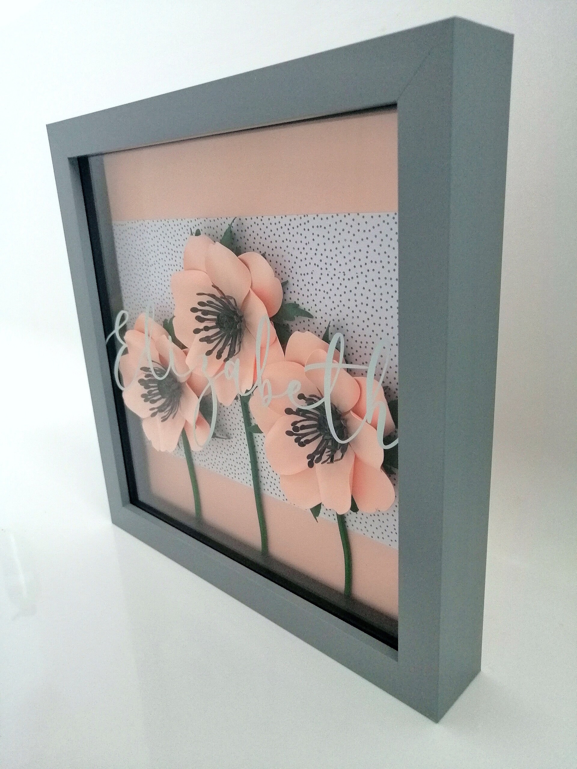 Personalised box frame with paper flowers Anemones name Etsy