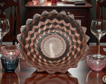 Jeannette Glass Company Pink Depression Glass Bowl Cubist Pattern