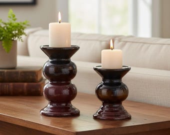 Chinese Flambe Glaze Porcelain Pottery Pillar Candle Stands