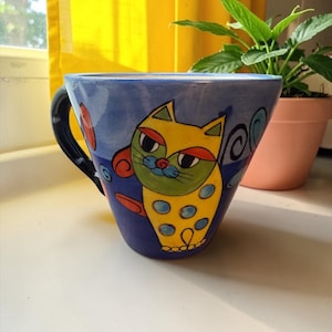 Manhattan Cats Collection by Milson & Louis Pottery, Hand-Painted Cat Mug, whimsical Coffee Mug
