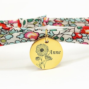 Personalized Bracelet with Birth Flower Personalized Liberty Bracelet, Personalized Women&#39;s Bracelet, Mom Gift, Birth Gift