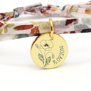 Personalized Bracelet with Birth Flower Personalized Liberty Bracelet, Personalized Women&#39;s Bracelet, Mom Gift, Birth Gift