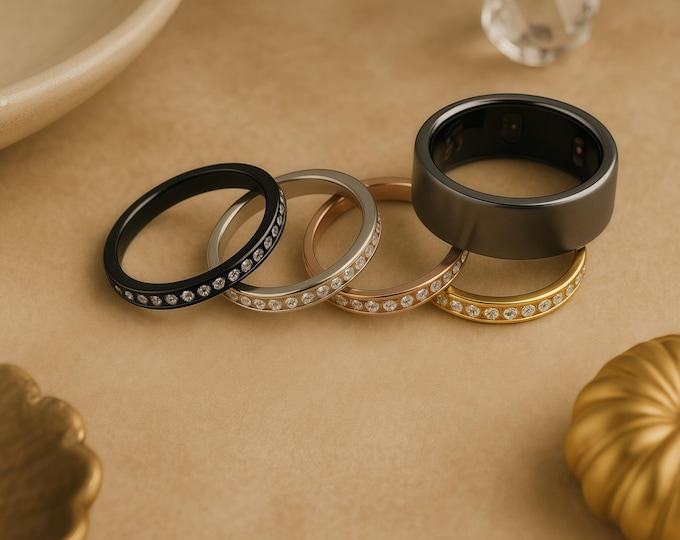 Oura Ring Stacking Ring 2-Pack： Slim 2mm Zircon Titanium Steel Bands