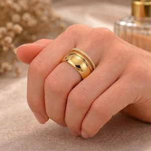 Oura Ring High-Shine Cover & 4mm H-Shape Double Layer Hollow Ring Set | 18K Gold PVD
