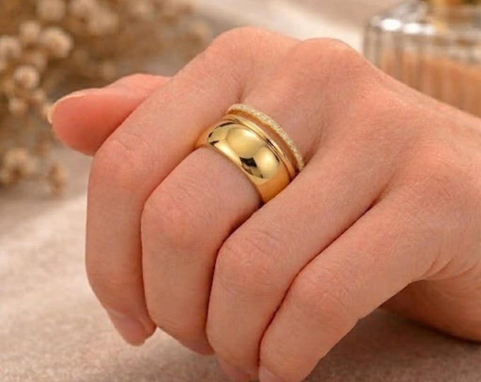 Featured listing image: Oura Ring High-Shine Cover & 4mm H-Shape Double Layer Hollow Ring Set | 18K Gold PVD