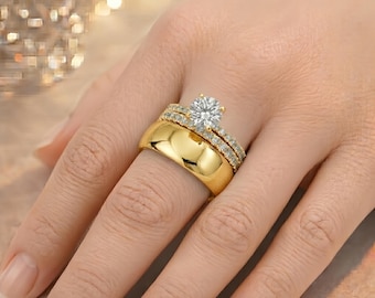 Ultra-thin Metallic Oura Ring Cover & Solitaire Eternity Stack | 18K Gold PVD