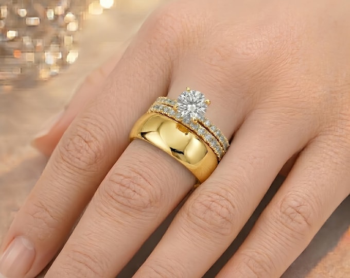 Ultra-thin Metallic Oura Ring Cover & Solitaire Eternity Stack | 18K Gold PVD