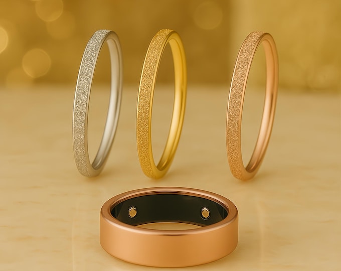 Pearl Matte Titanium Stacking Ring 2-Pack for Oura - Minimalist Smart Ring Companion