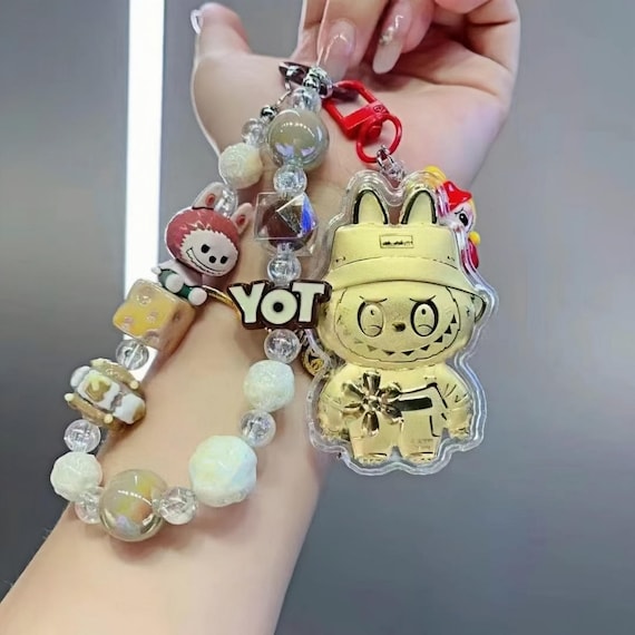 Handmade 24K Gold Plated Labubu Keychain: Beaded Bag Charm