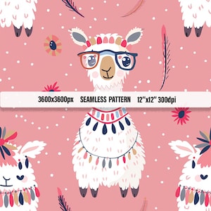 Lama Muster, Fliesenbild für das Kinderzimmer. Master Wiederverkaufsrechte. Gedämpfte rosa Farbe. Sammelbuch, POD-Versorgungsmaterial. Hohe Auflösung