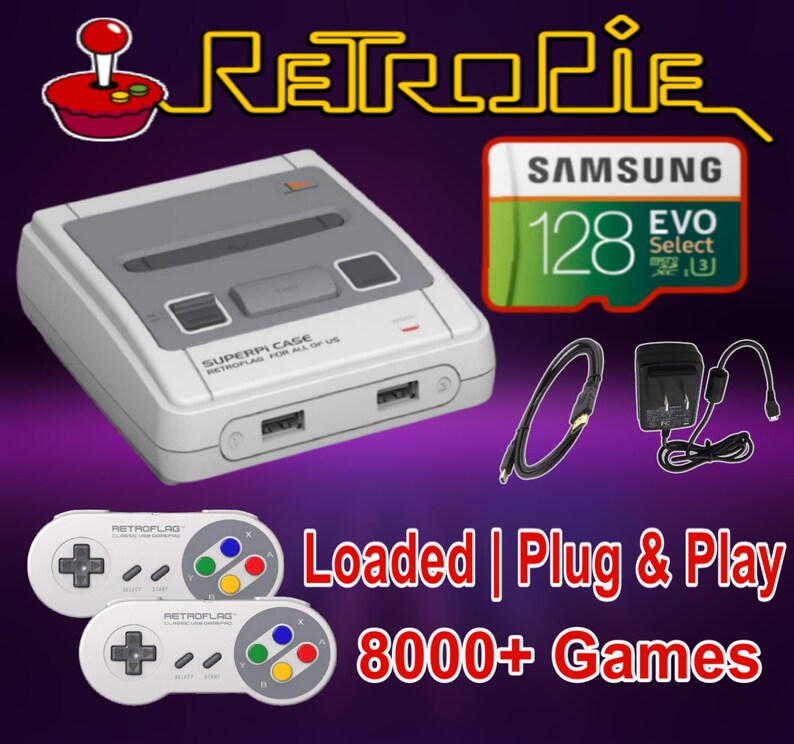 RetroPie SuperPi-J Game console 128GB 8K+Titles - Plug /& Play RPi3 B+