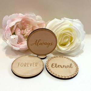 Wooden Table Place Name Setting - Regular Disc - Flat Lay or With Stand - Personalised Table Decor - Wedding Birthdays Parties Custom Made