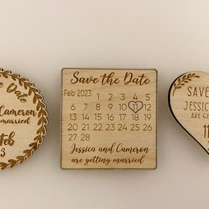 CUSTOM - Save The Date Wooden Magnets - Choose from 3 Designs & 3 Fonts - Perfect for Weddings, Events, Babyshowers, Parties WOOD
