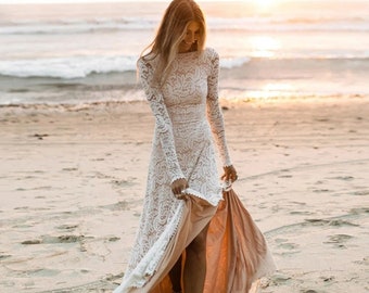 Lace Boho beach wedding dress