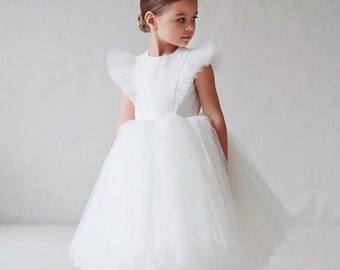 Robe d'anniversaire blanche pour bébé fille, robe de demoiselle d'honneur pour fille ID 10