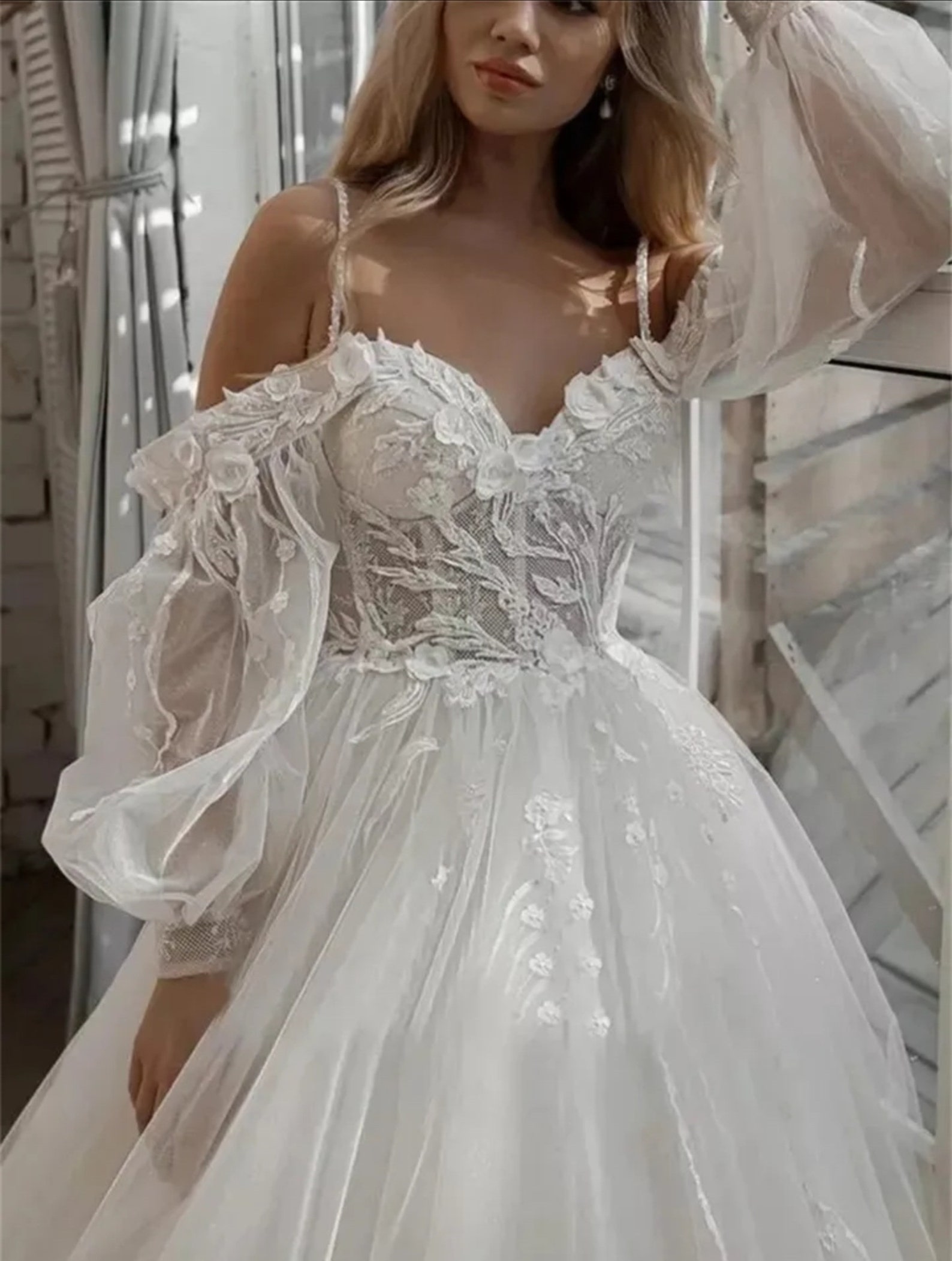Puff Sleeve Wedding Dress I.D 483 - Etsy