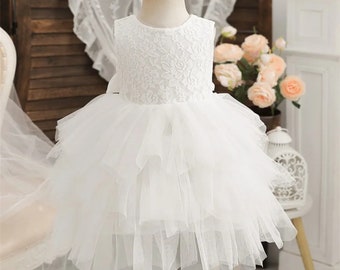 Robe d'anniversaire blanche pour bébé fille, robe de demoiselle d'honneur pour fille ID 12