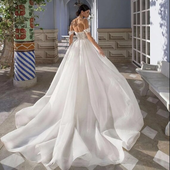 Luxus Brautkleid bestickt Prinzessin Abnehmbare Schleppe