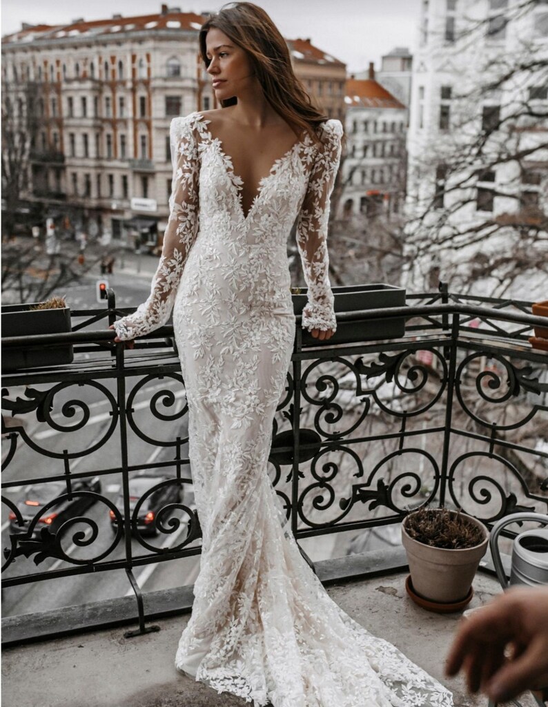 Floral Wedding Dress Long Sleeves Wedding Dress Flower Wedding Etsy