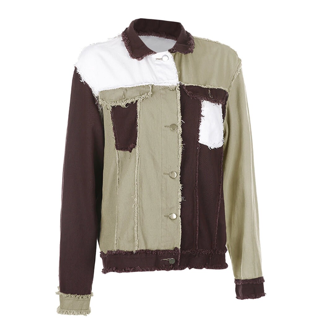 Fashion Women Patchwork Denim Jacket Women's Stitching Etsy