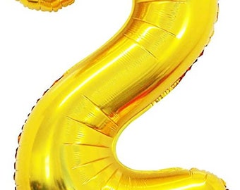 32 inch Gold Foil Mylar Big Number Balloon Digital 2 for Birthday Party ,Wedding, Bridal Shower Engagement Photo Shoot, Anniversary