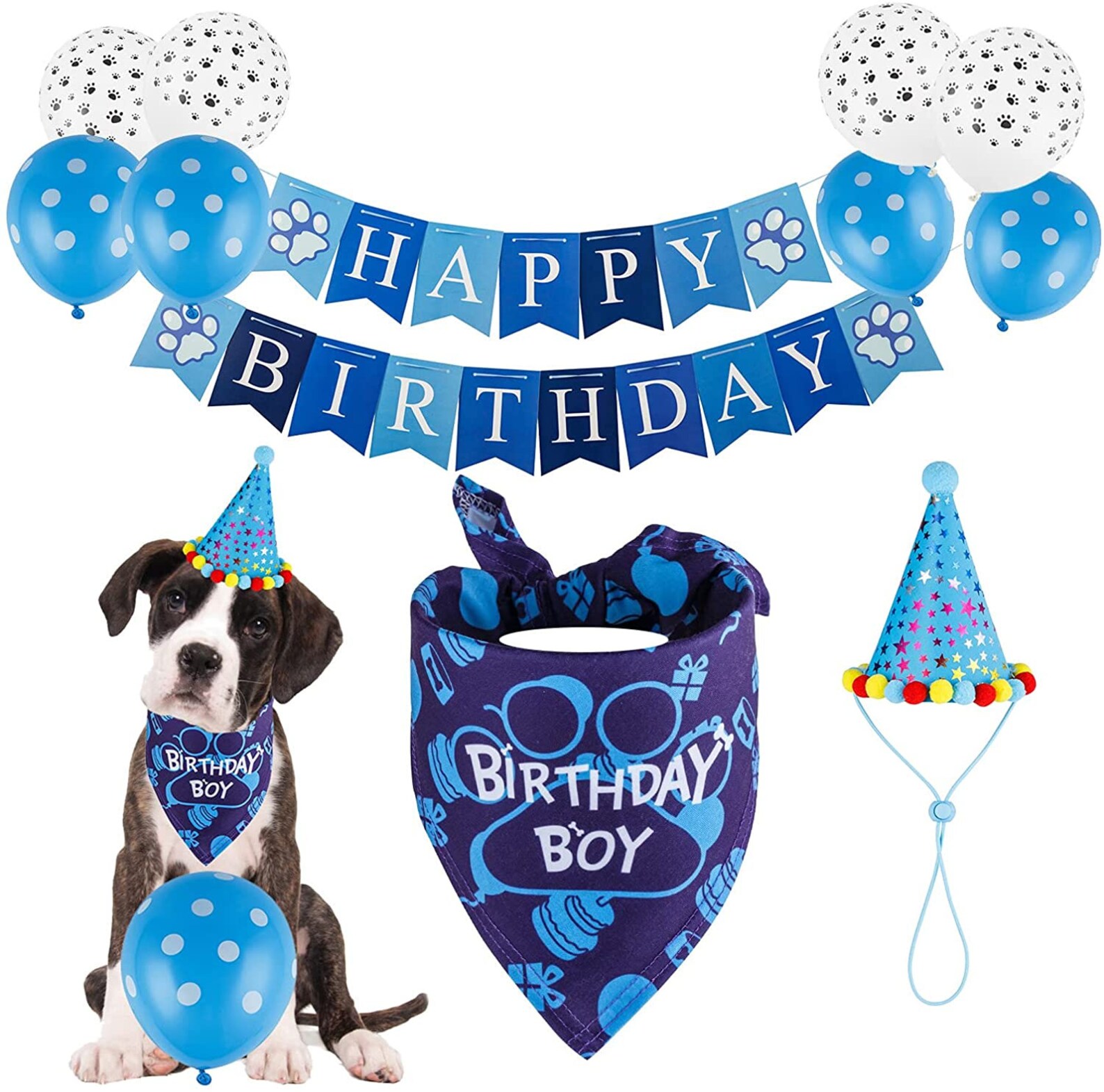 Dog Birthday Bandana Dog Birthday Boy Hat Scarfs Flag Balloon Etsy