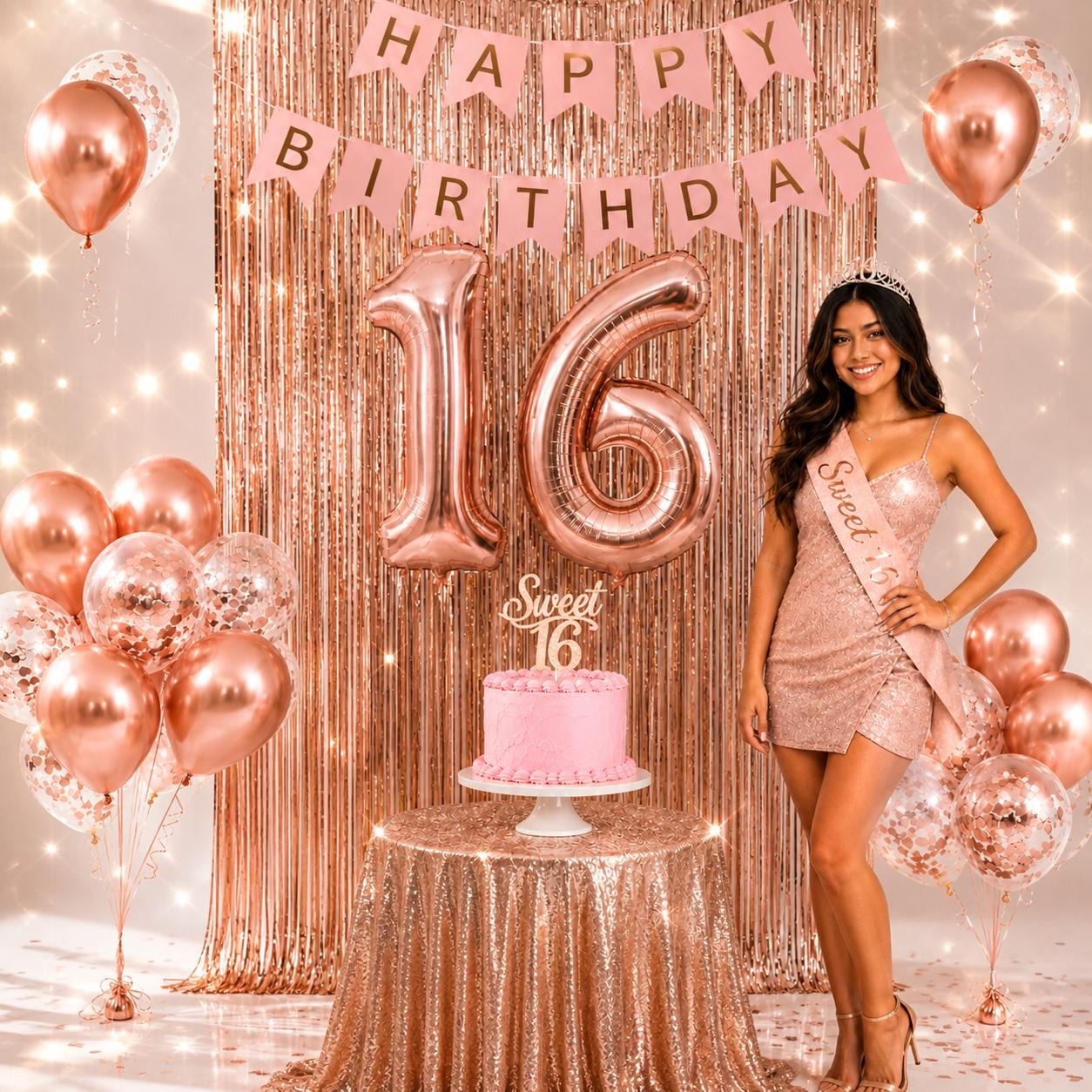 Rose Gold Sweet 16 Birthday Decorations: Banner, Balloons, Sash & Tiara - Etsy Rose Gold Sweet 16 Birthday Decorations: Banner, Balloons, Sash & Tiara - Etsy