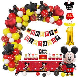 Mickey Mouse 1st Birthday Party Supplies Decorations with mickey arch "1" Foil Balloon Hat Door Sign Cupcake Toppers Birthday Decorations