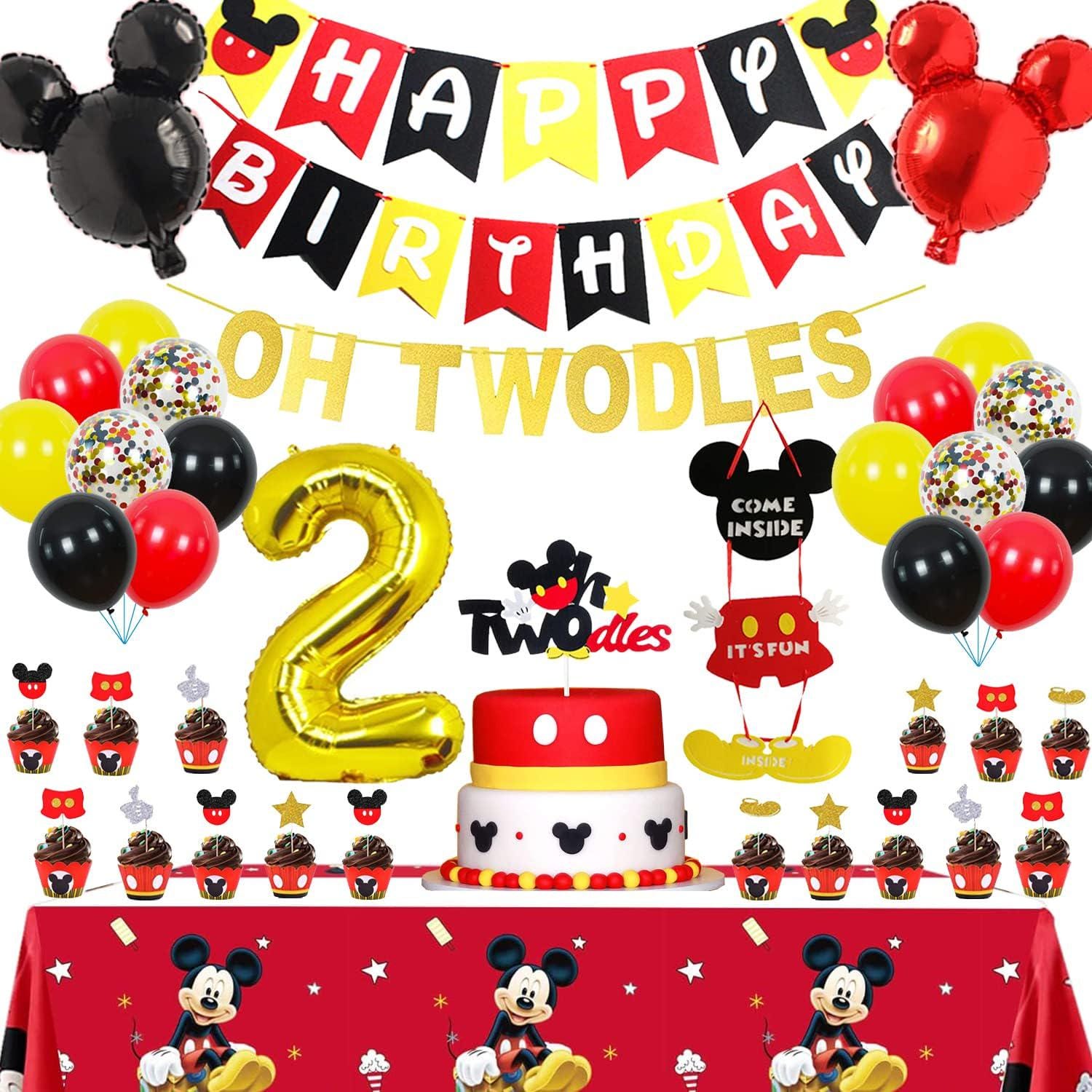 Mickey Mouse 2nd Birthday Party Supplies Oh Twodles Theme Party Decorations -  Banner,Welcome Door Sign, Tablecloth,Cake Toppers and more