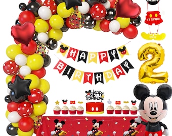 Mickey Mouse Fournitures et décorations de fête d'anniversaire Mickey Mouse  Party Supplies sert 8 invités avec des plaques de bannière ballons