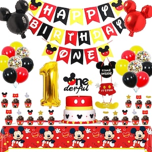 Cartoon Mouse 1st Birthday Party Decorations,Party Supplies Included Banner,Tablecloth,Latex Balloons,Foil Balloons,Cake Topper,Door Sign
