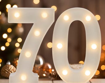 Light Up Marquee Numbers 70, Birthday Party Backdrop, Table Decoration Battery Operated