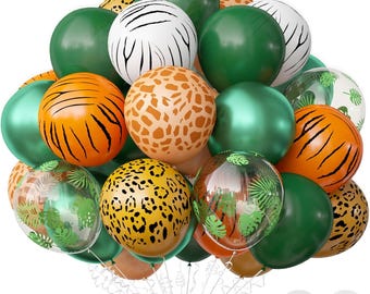 Globos con estampado de animales de la selva: decoración para baby shower y fiestas de cumpleaños.