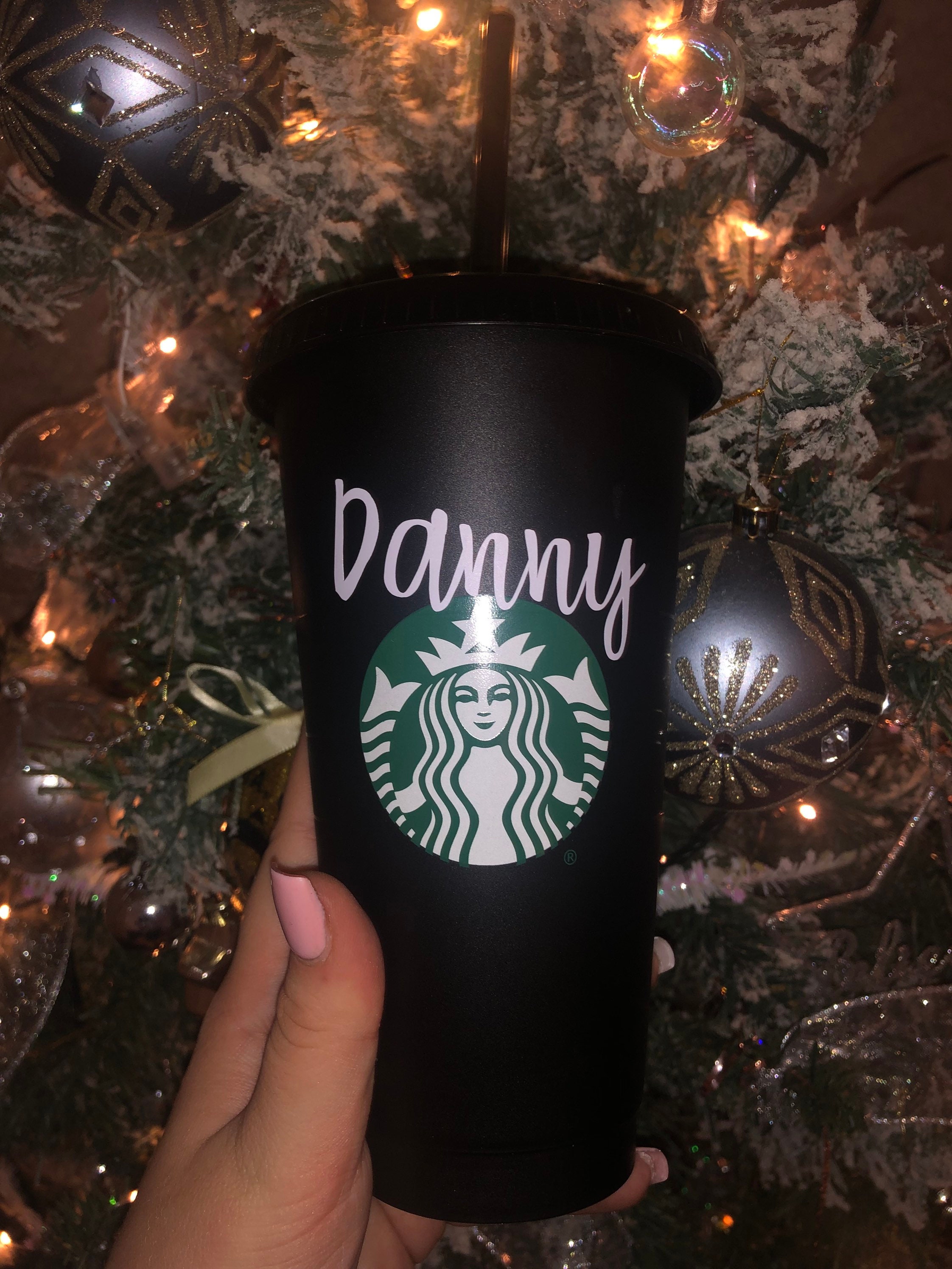 Personalised matte black Starbucks cup custom present gift man husband  girlfriend boyfriend work walks dad Christmas Xmas