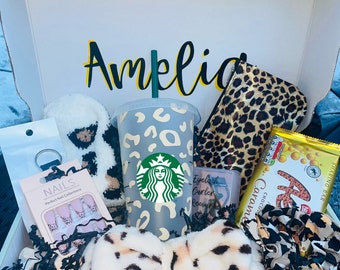 PERSONALISED LEOPARD PRINT hamper |Starbucks | Cheetah print | Luxury | Gift basket | Reusable cup | Get well soon | Birthday | Easter |