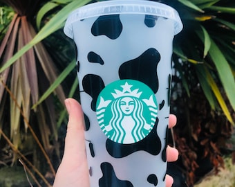 Starbucks cold cup,  cow print, personalised custom, drink,reusable cup, coffee, present, gift,  birthday, get well soon, Xmas, Christmas