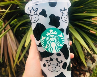 COW FACE STARBUCKS Cup, Cute, Cow print,  Animal, Gift, Present, Birthday, Venti, Tumbler, Reusable, Get well soon, Christmas