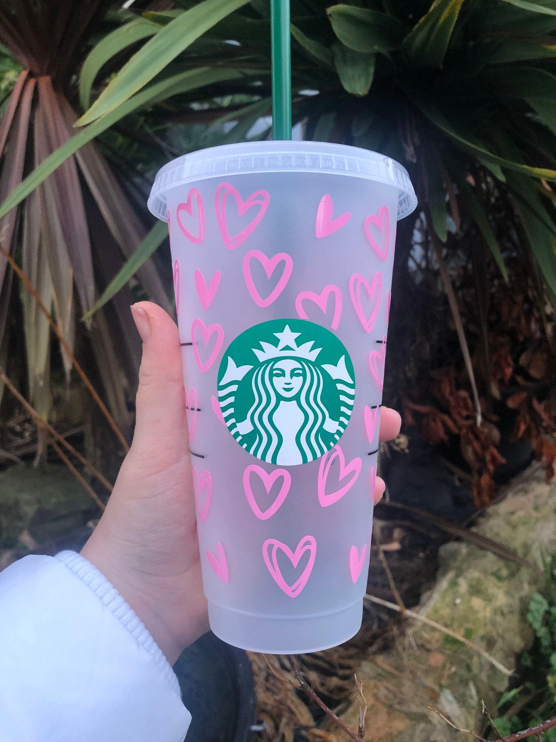 PINK HEARTS PERSONALISED | Personalized | Starbucks cup | Custom | Reusable  | Iced coffee | Love | Christmas | Venti | Birthday |Tumbler 