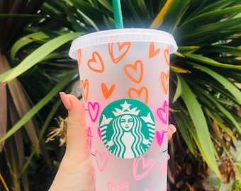 OMBRÉ HEARTS STARBUCKS Personalised cup | Hearts | Christmas |  Iced coffee | Tumbler | Cold cup | Venti |  Reusable | Birthday gift |