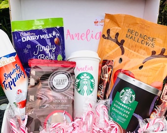 STARBUCKS HOT CHOCOLATE, Personalised gift hamper, Box, Christmas Eve, Xmas, Birthday, Customised, Present, Luxury, Pamper hamper, For her