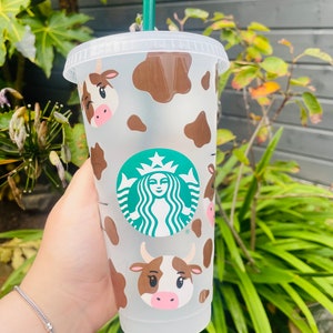 Cow print Starbucks cup cow animal cute cow face animal print gift present birthday starbucks venti tumbler reusable cup get well soon xmas