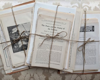 Paper pack 50 genuine vintage French pages from 5 old books Vintage text pages Ephemera pack of mixed vintage papers