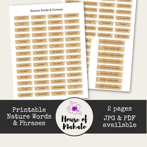 Nature Words Printable: Junk Journal Ephemera (Digital Download)