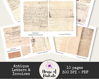 Antique Invoices and Letters for Junk Journals: Printable Ephemera (Digital Download)