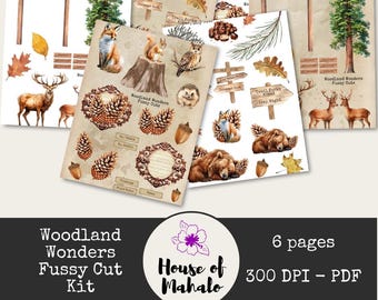 Woodland Fussy Cut Kit: Printable Junk Journal Ephemera (Digital Download)