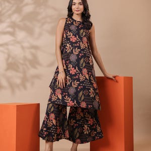 Hand block print Kurta Set Palazzo Pants|Indian Salwar Kameez|Indian cotton suit set Women Co ord set Black Jaipuri Print Kurti set of 2