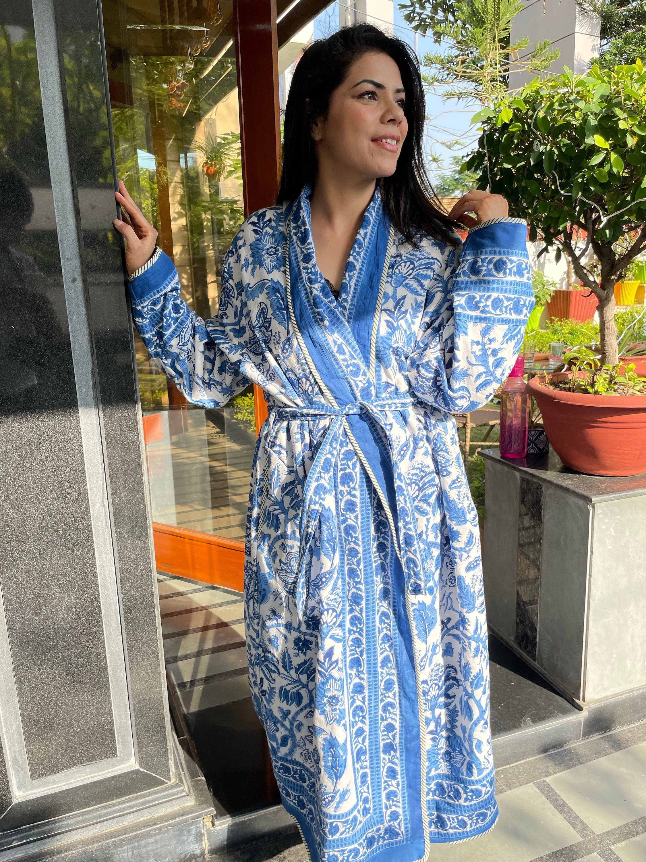 Reversible Robe Handblock Print Reversible Quilted Robe| Jaipuri Print Free Size House ...
