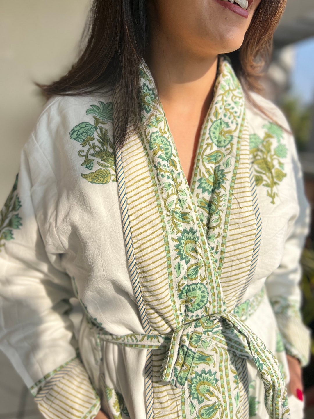 Handblock Print Reversible Quilted Robe| Jaipuri Print Free Size House ...