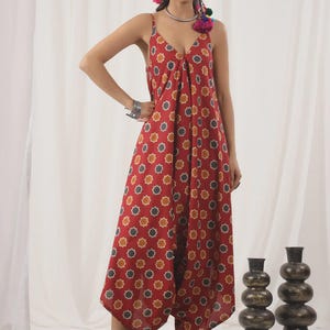 Hand Block Print Cotton jumpsuit,Summer Spring Style,Free size Boho Chic Handmade Yoga jumpsuit holiday beach adjustable,pocket harem hippie