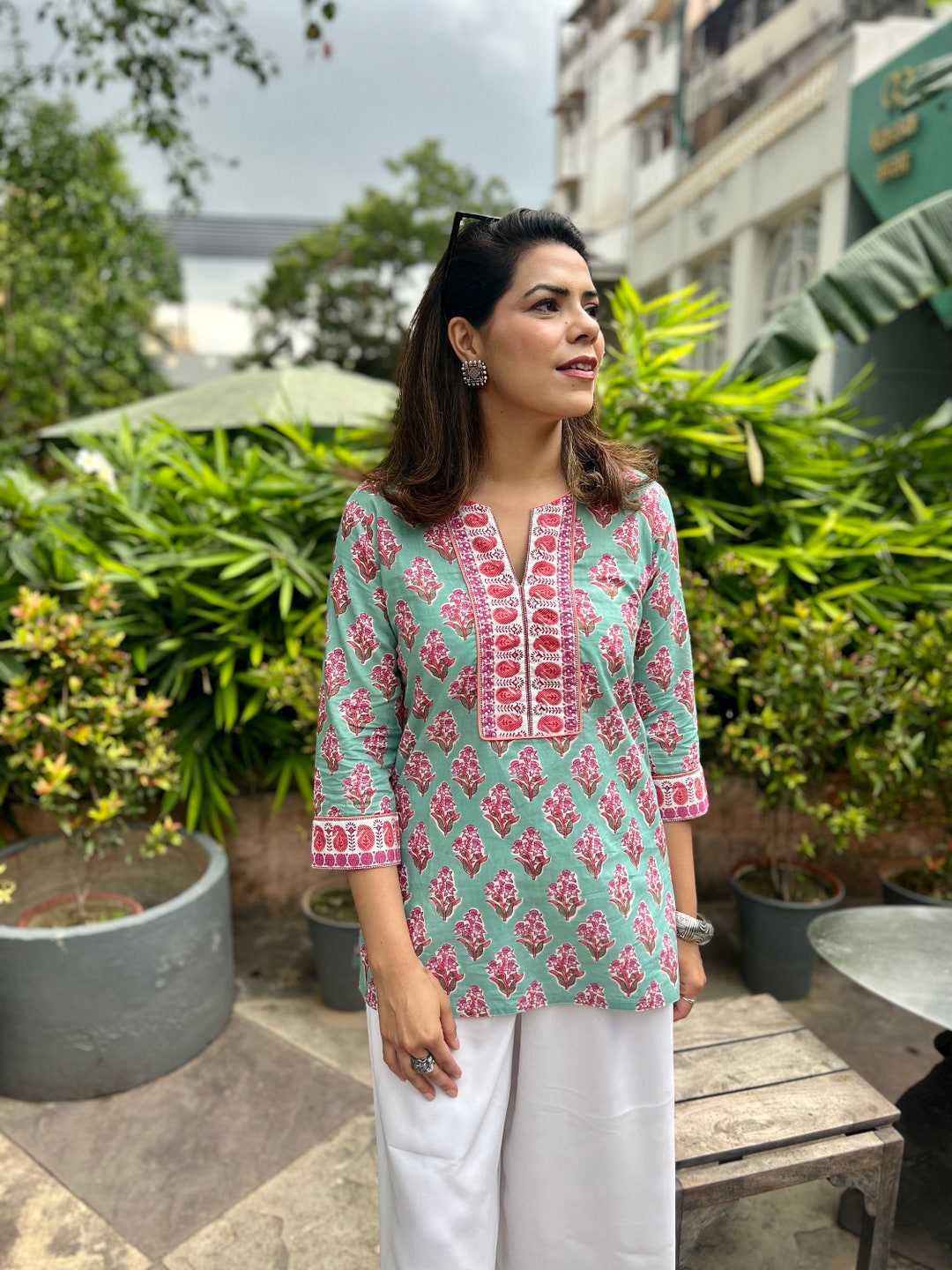 Hand Block Print Floral Top | Jaipuri Cotton Kurti Tunic - Etsy